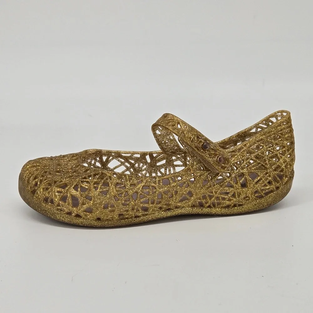 Mini Melissa Campana Zig Zag Gold Glitter Jelly Mary Jane Shoes Size 10 Toddler
